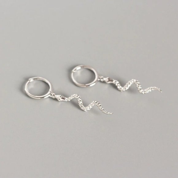 *NEW 925 Sterling Silver Swirl Drop Hoop Earrings - Picture 2 of 10